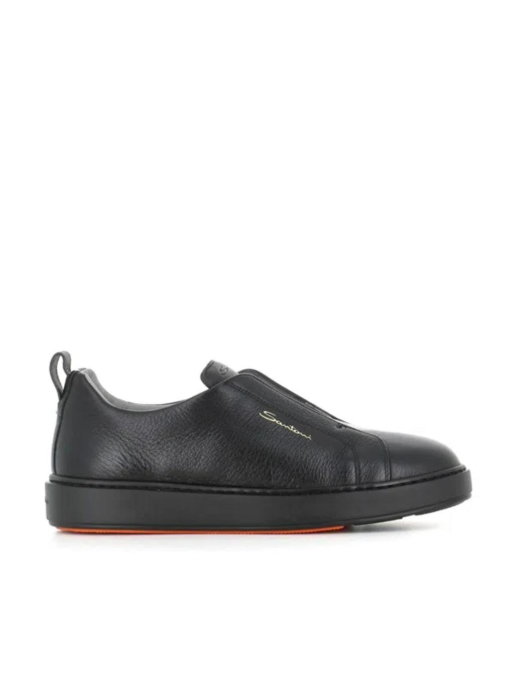 SANTONI Leather Slip-on Sneaker In Black Product Image