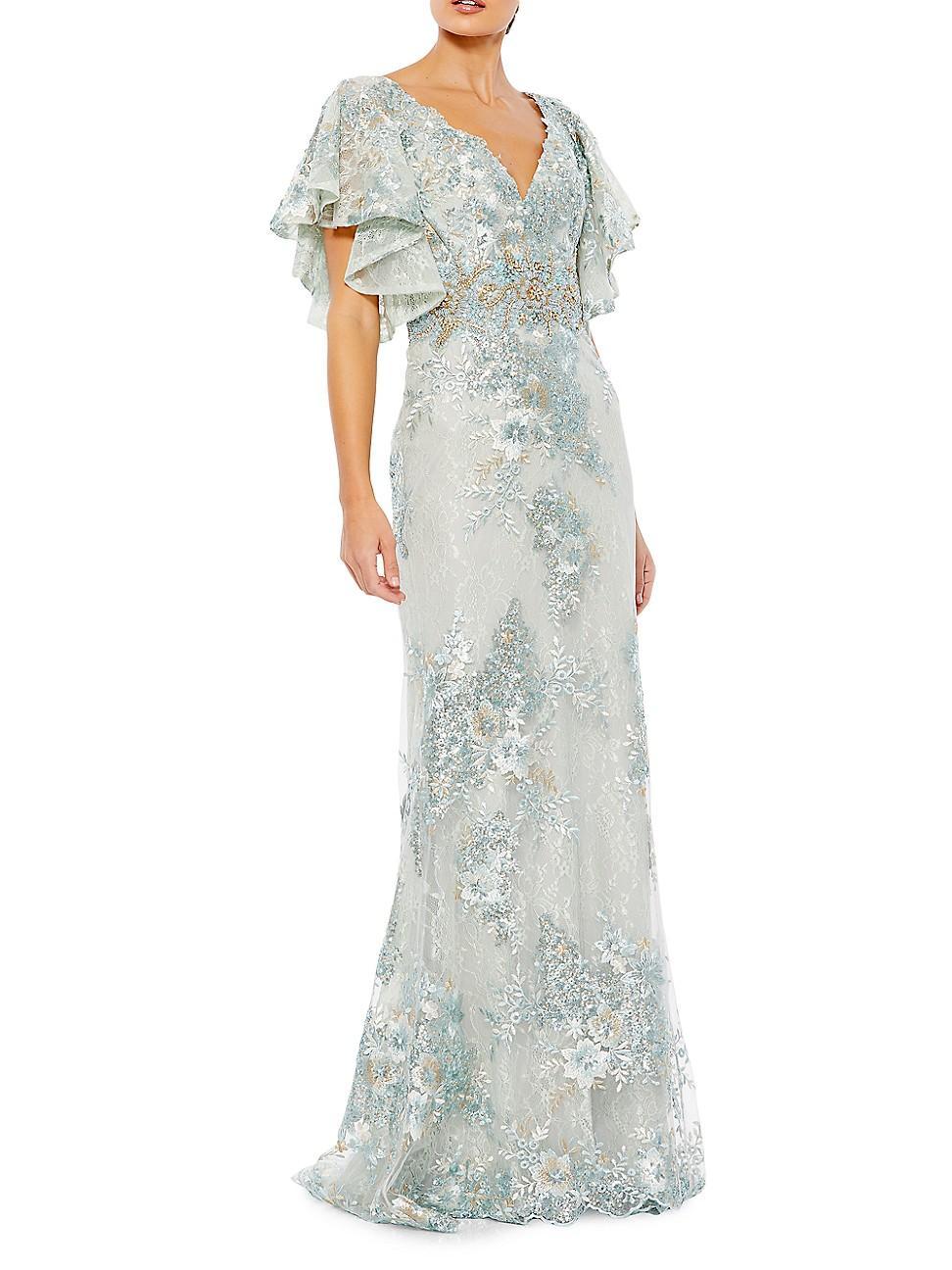 Mac Duggal Flutter Sleeve Embellished Lace Trumpet Gown Product Image