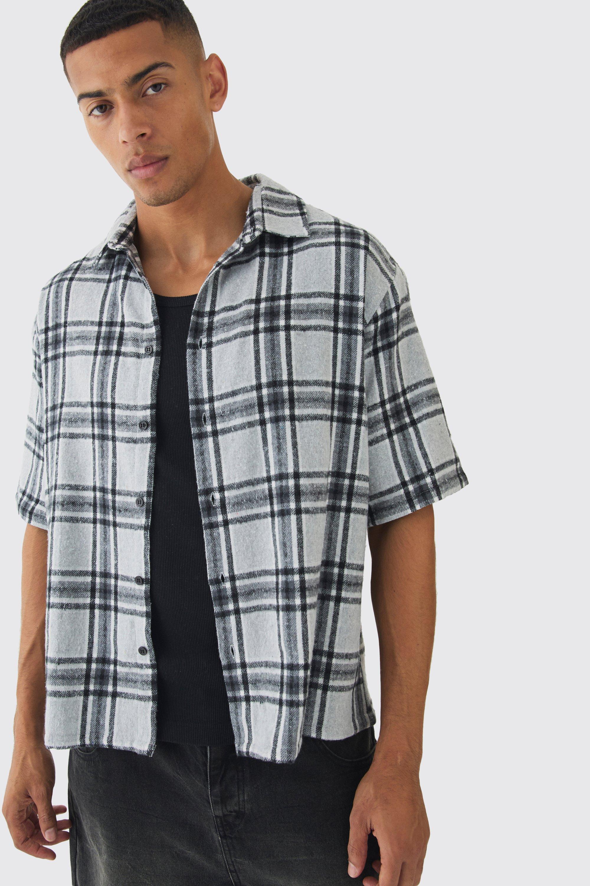 Short Sleeve Plaid Oversized Shirt | boohooMAN USA Product Image