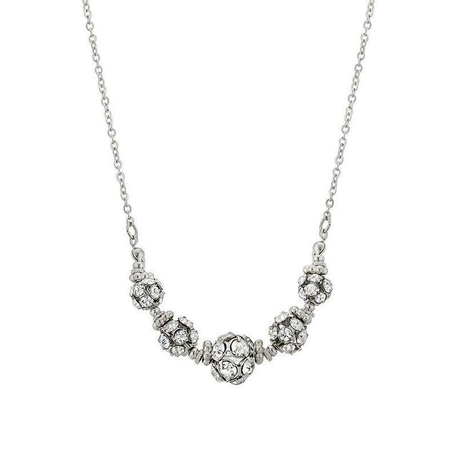 1928 Silver Tone Simulated Crystal Graduated Fireball Bead Necklace, Womens, Clear Product Image