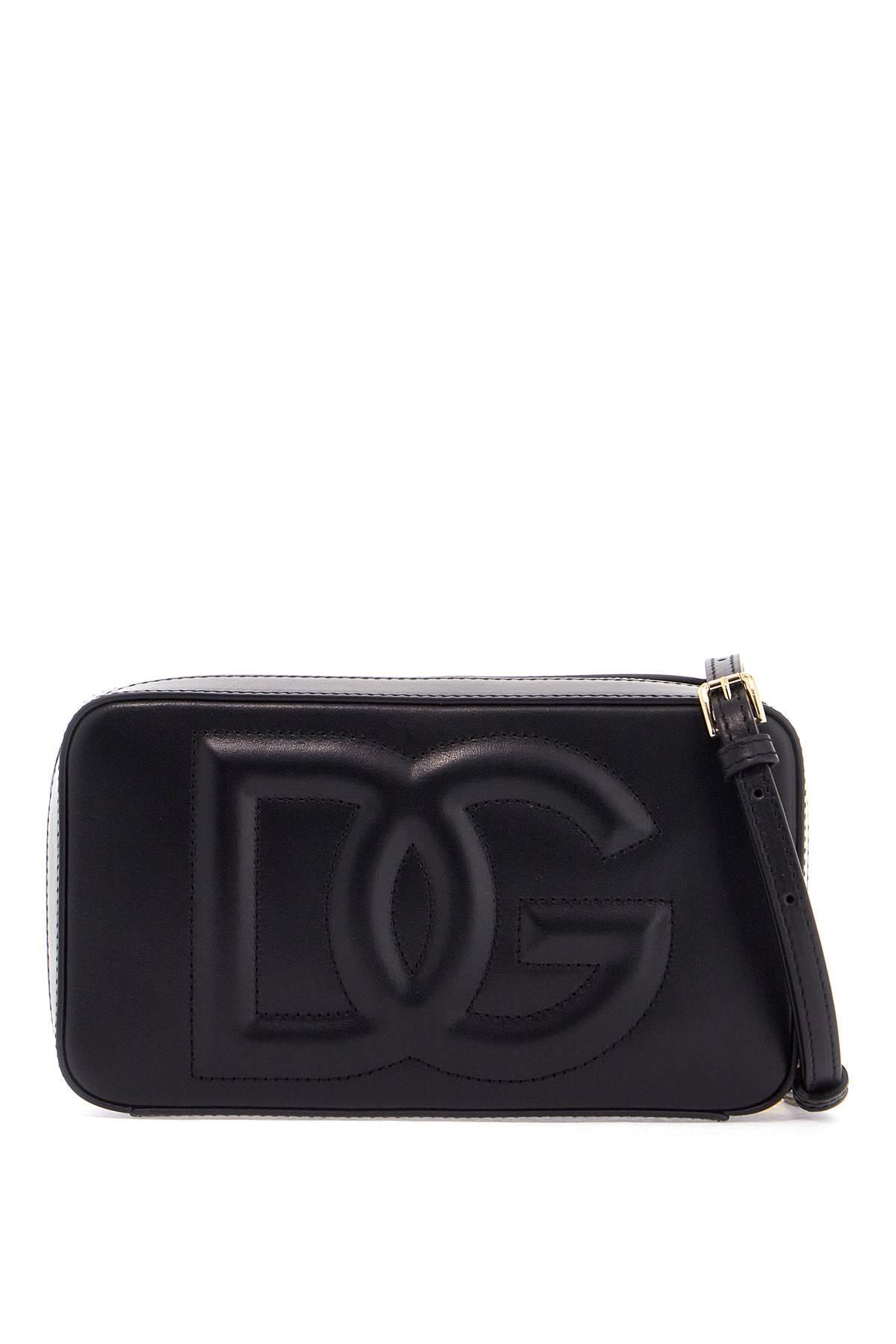 DOLCE & GABBANA Black Calfskin Shoulder Bag With Embossed Logo And Adjustable Strap Product Image