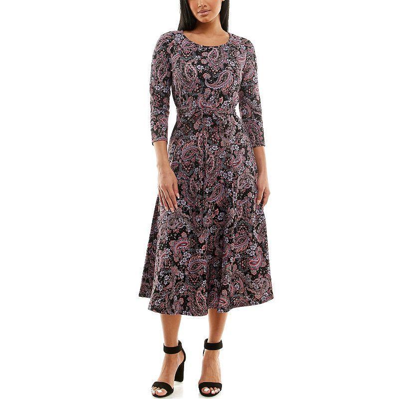 Womens Nina Leonard Sylvia Print Midi Dress Pink Product Image