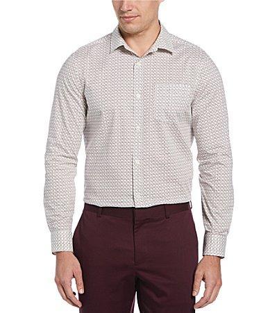 Perry Ellis Performance Stretch Micro Chain Pattern Long Sleeve Woven Shirt Product Image