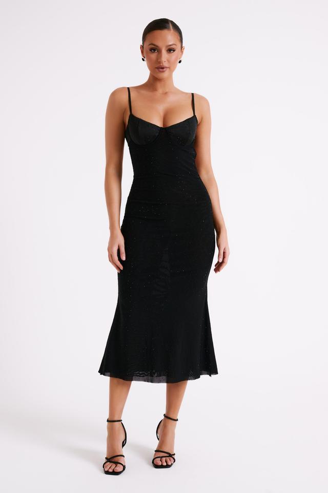 Novah Hot Fix Mesh Midi Dress - Black Product Image