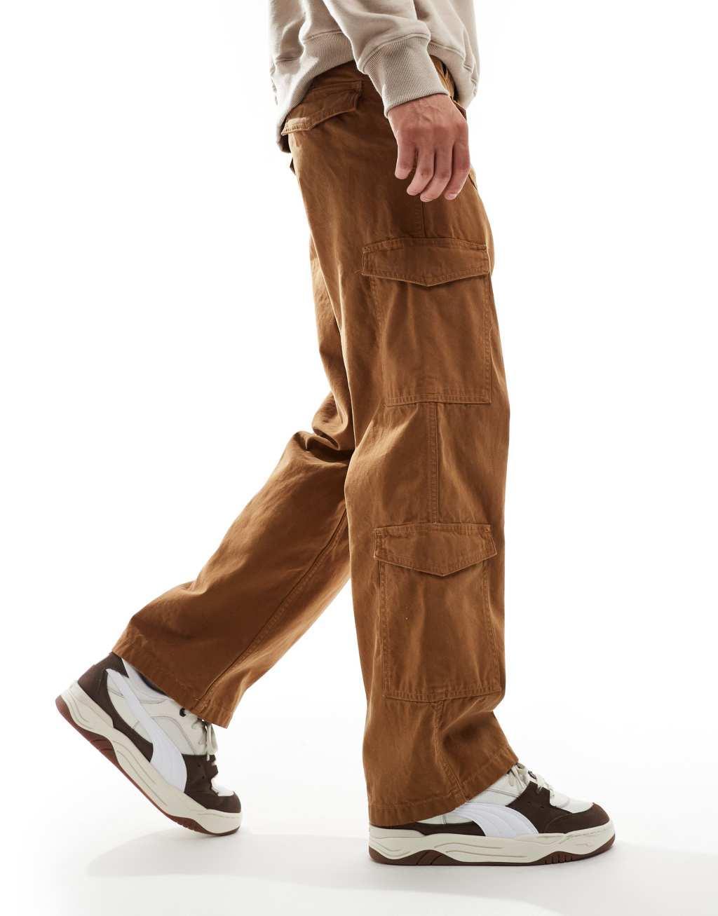 Jack & Jones loose fit multi pocket cargo pants in tan  Product Image