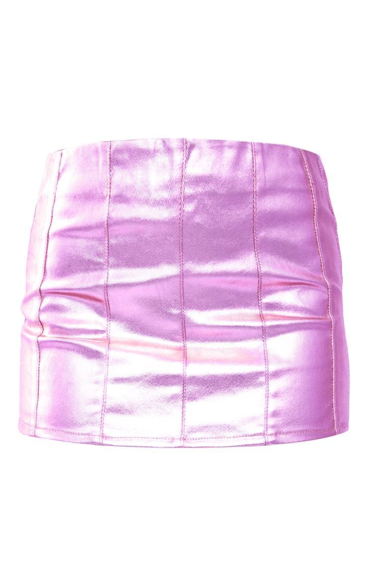 Pink Metallic Coated Denim Mini Skirt Product Image