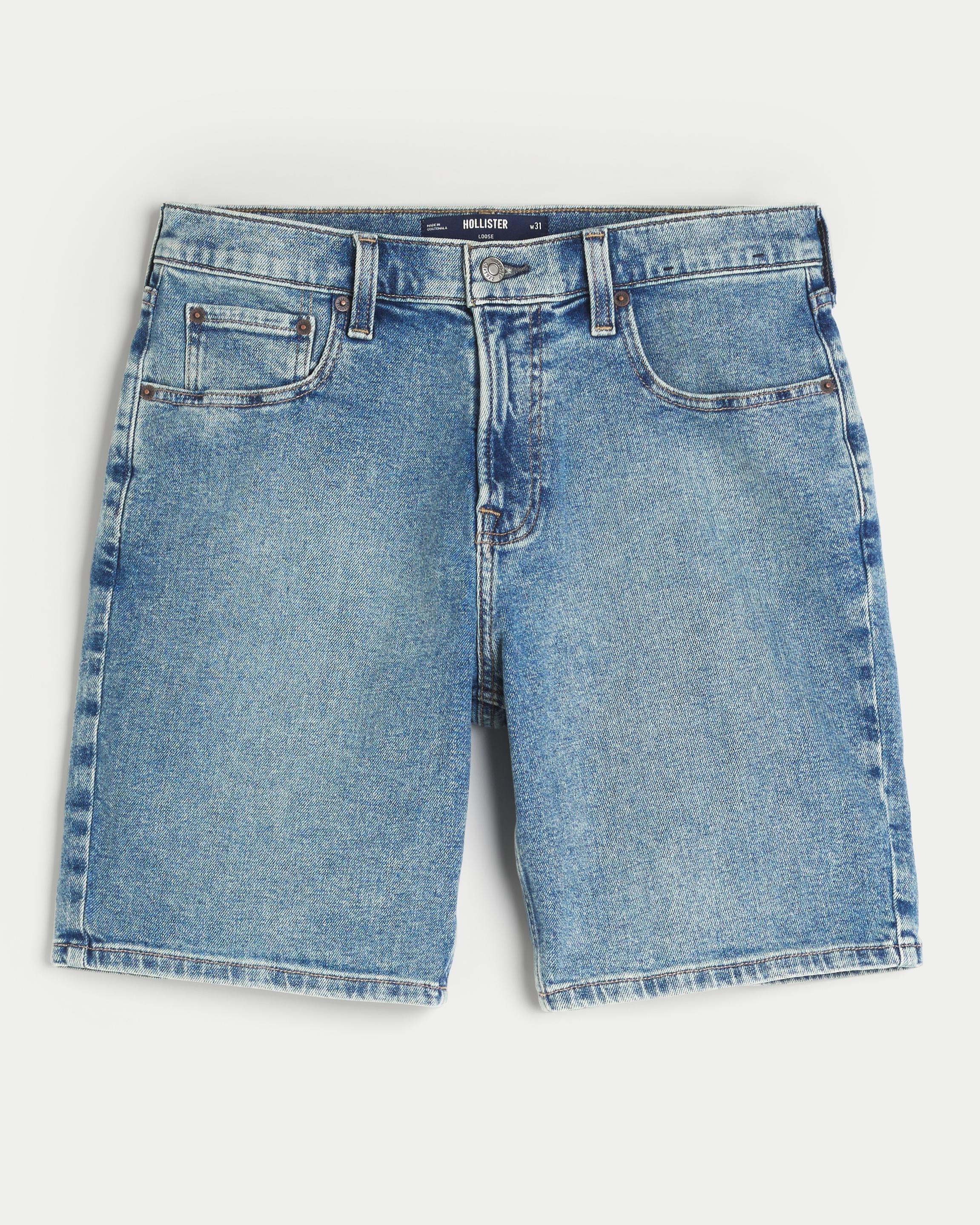 Ripped Medium Wash Loose Denim Shorts 9" Product Image