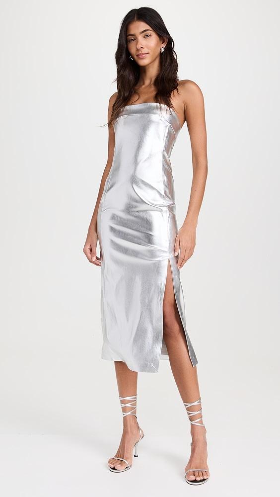 alice + olivia Kelly Shiny Faux Leather High Slit Midi Dress | Shopbop Product Image