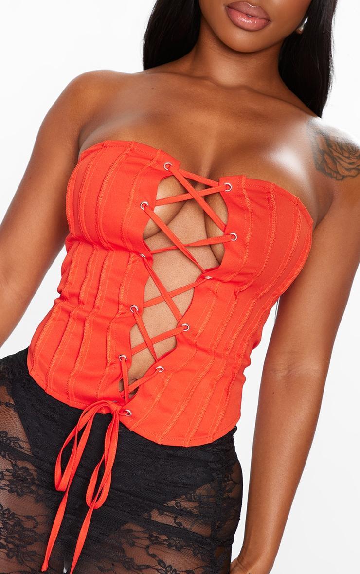 Shape Red Woven Seam Detail Bandeau Lace Up Corset Product Image