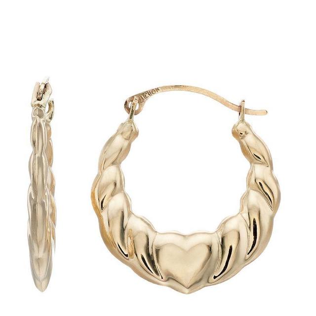 10k Gold Heart Hoop Earrings, Womens, Yellow Product Image