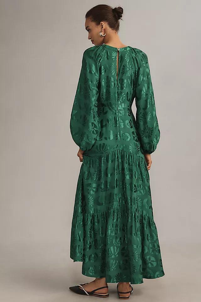 Farm Rio Long-Sleeve V-Neck Jacquard Maxi Dress Product Image