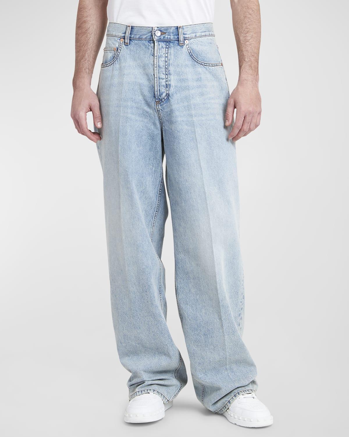 Mens Wide-Leg Jeans with V Logo Product Image