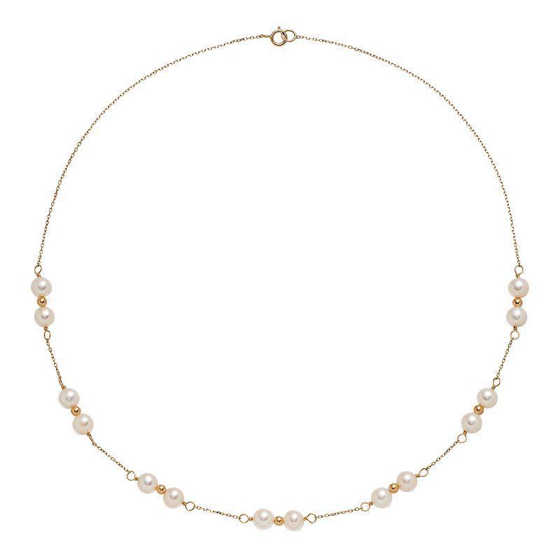 14k Gold Freshwater Cultured Pearl Beaded Station Necklace, Womens White Product Image