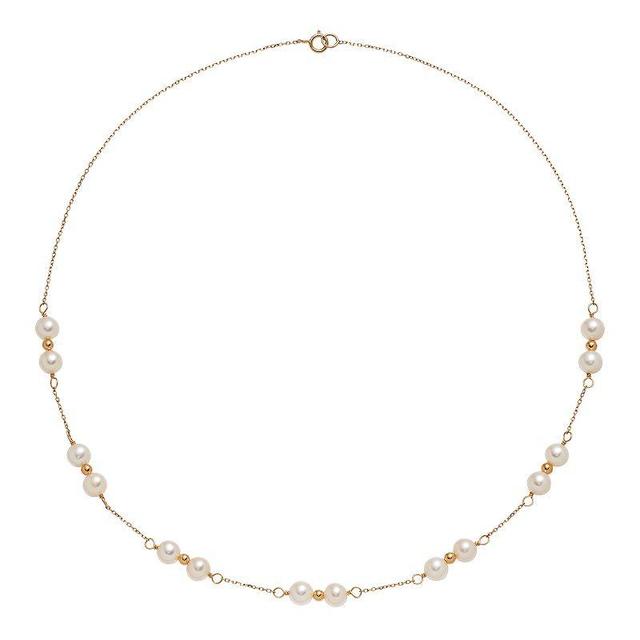 14k Gold Freshwater Cultured Pearl Beaded Station Necklace, Womens White Product Image