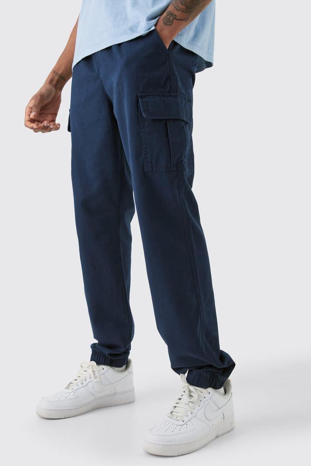 Tall Elasticated Waist Twill Slim Fit Cargo Pants | boohooMAN USA Product Image