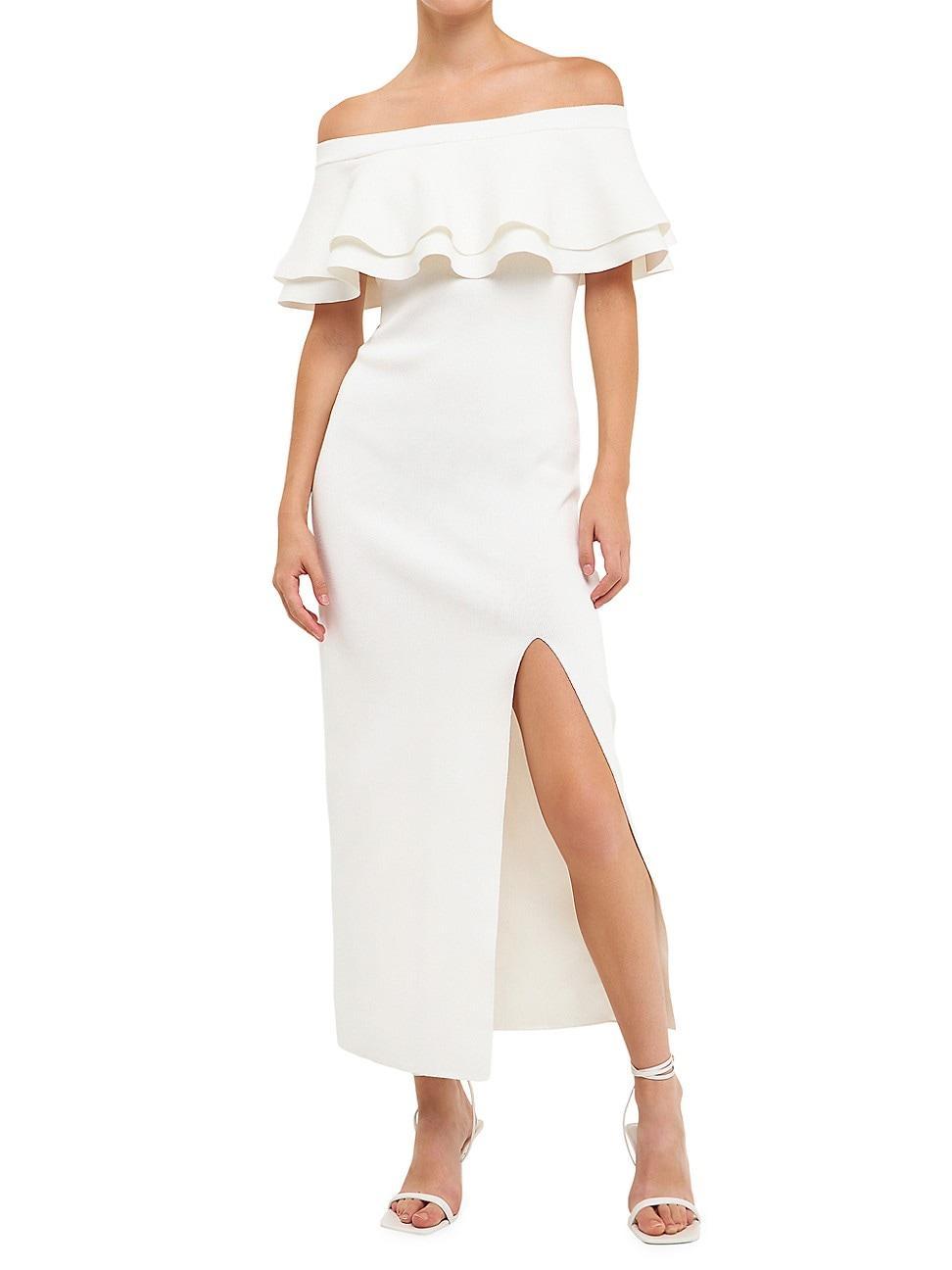 Womens Ruffle Off-The-Shoulder Midi-Dress product image