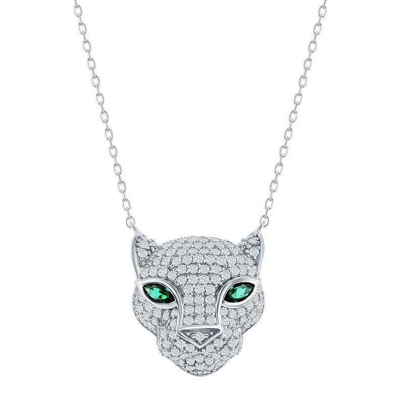 Argento Bella Sterling Silver Green & Clear Cubic Zirconia Panther Necklace, Womens Product Image