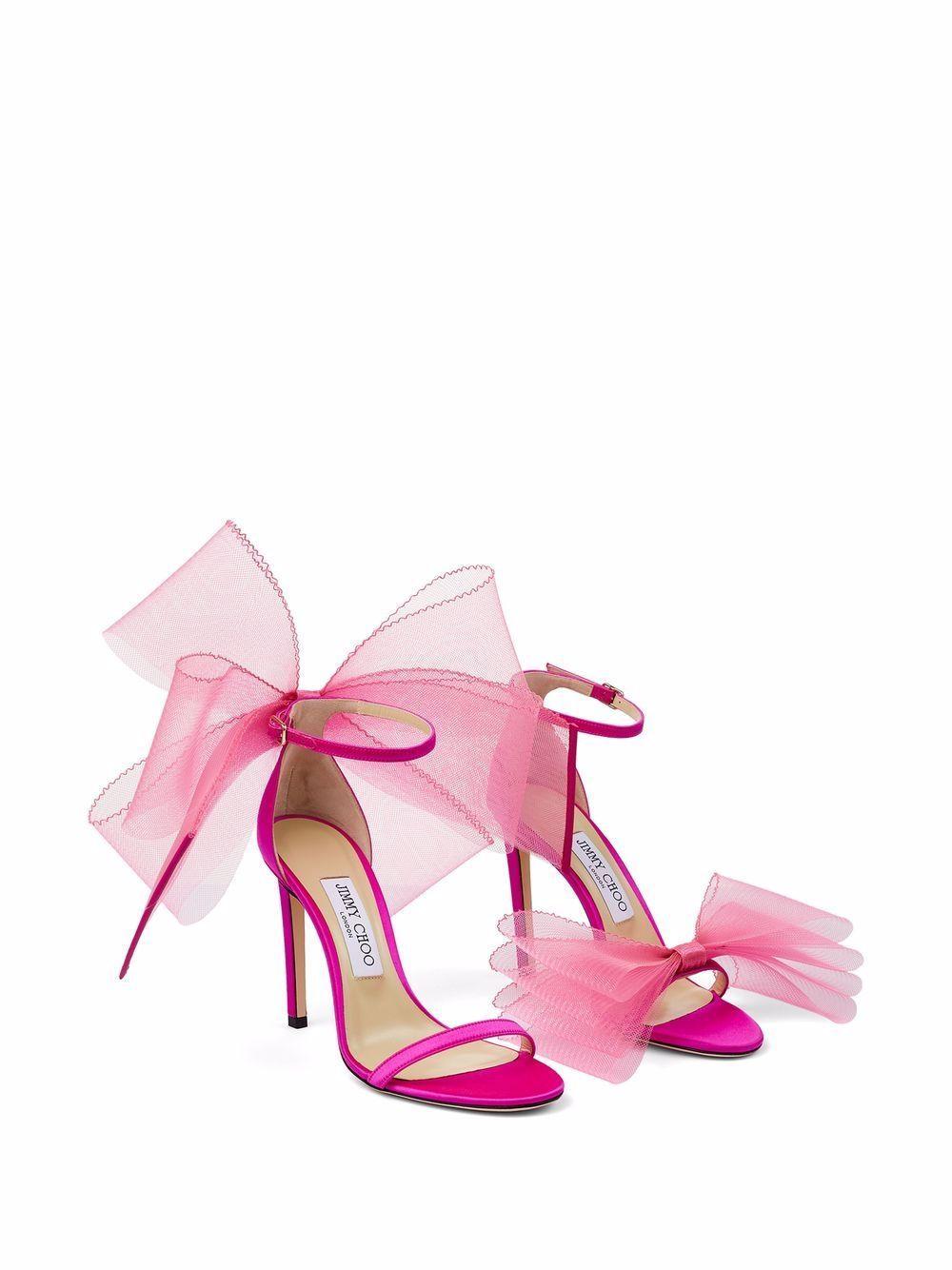 Pink Aveline 100 Fascinator Satin Sandals In Fuchsia Product Image