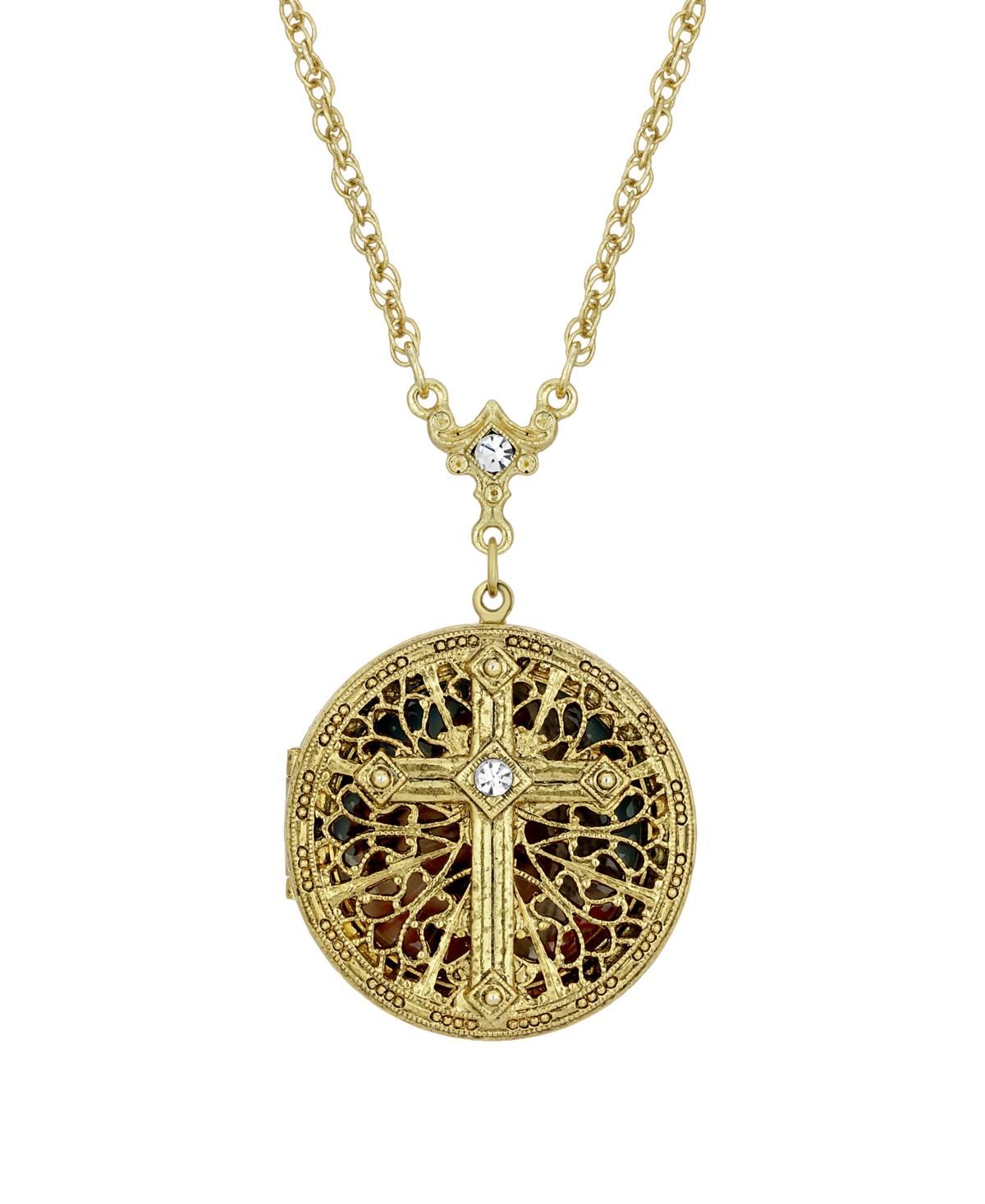 Symbols of Faith Crystal Cross Mary and Child Locket Necklace, Womens, Gold Tone Product Image