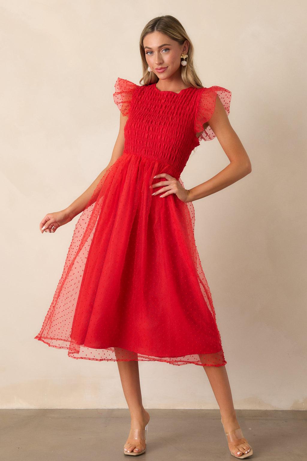 Heart On Fire Red Polka Dot Midi Dress Product Image