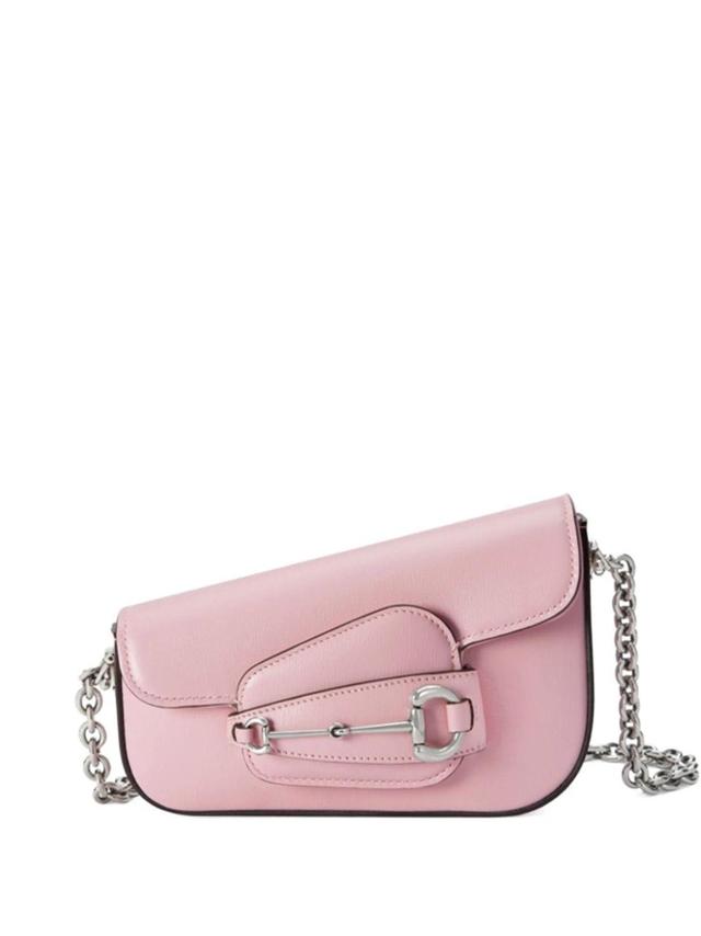 Horsebit Leather Shoulder Bag In Pink Product Image