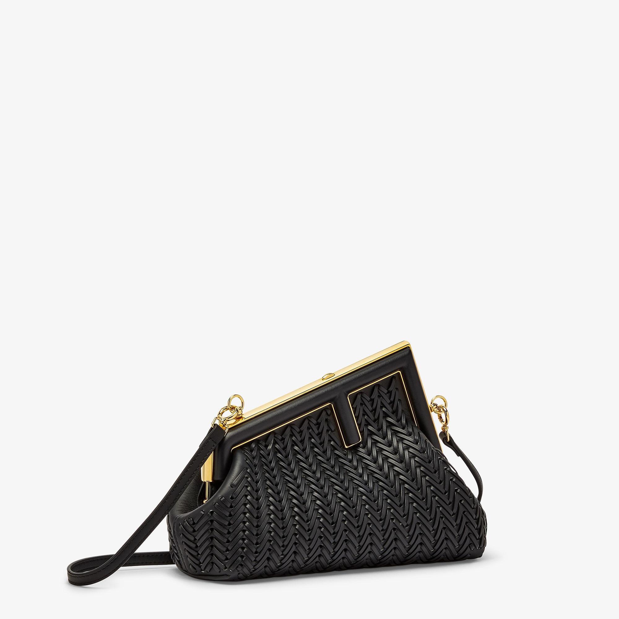 Fendi First SmallBlack interlaced leather bag Product Image