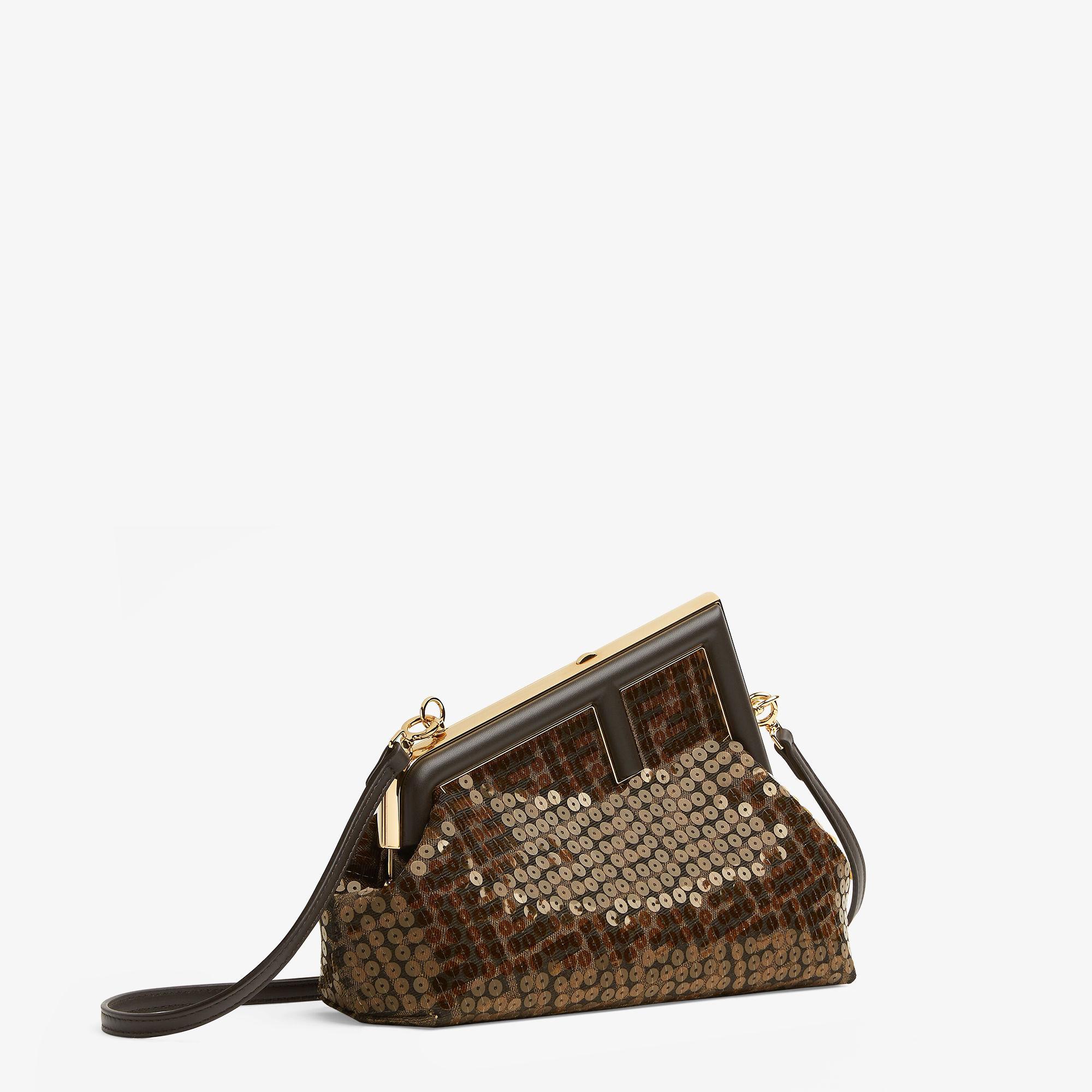 Fendi First SmallBrown FF jacquard fabric bag with sequins Product Image