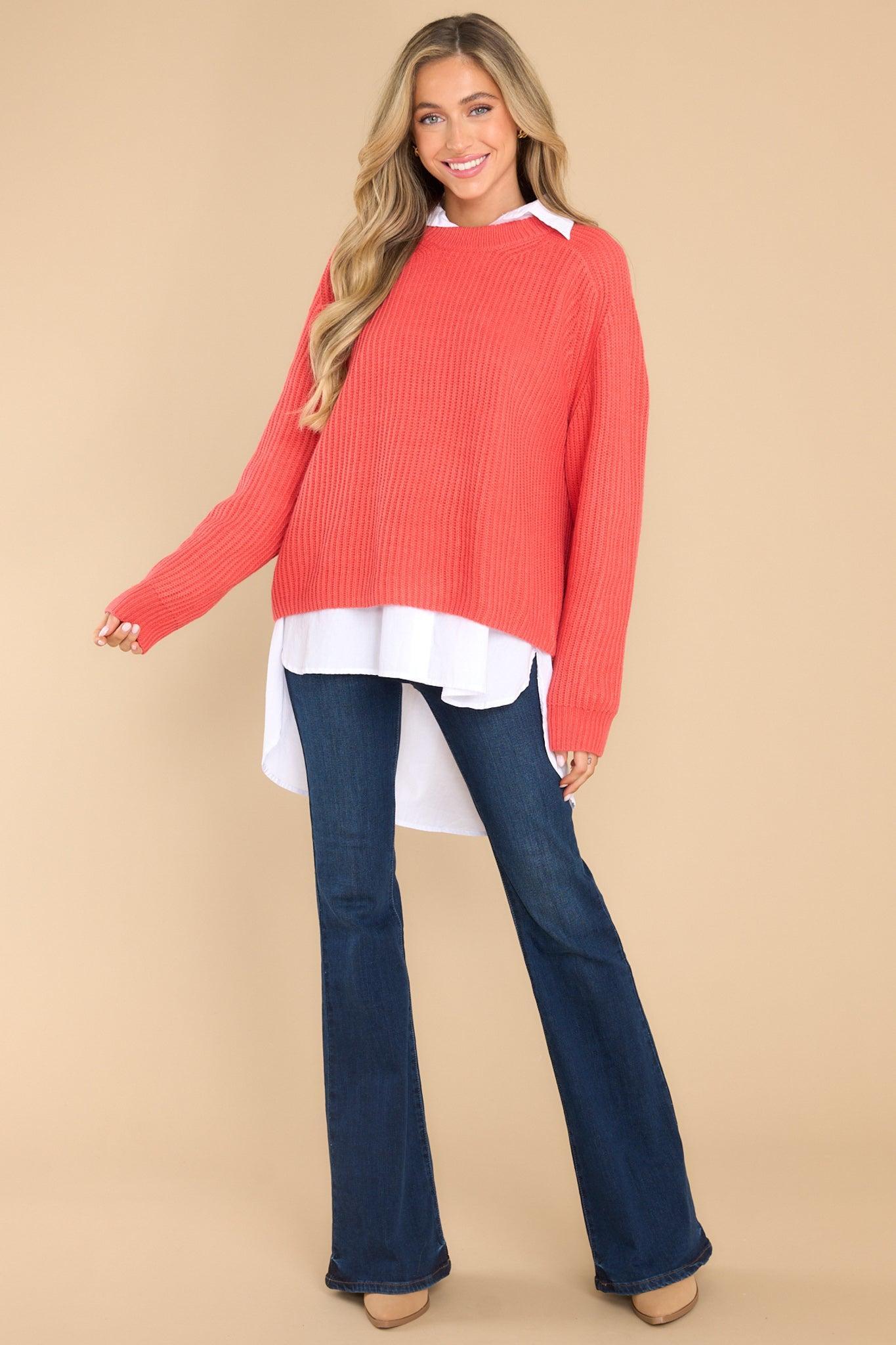 Just A Thought Tomato Red Sweater Product Image