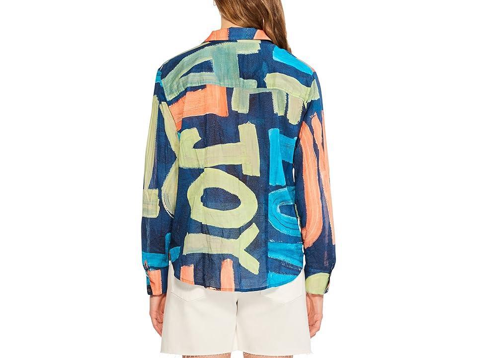 NIC+ZOE Love Art Joy Crinkle Shirt (Indigo Multi) Women's Clothing Product Image