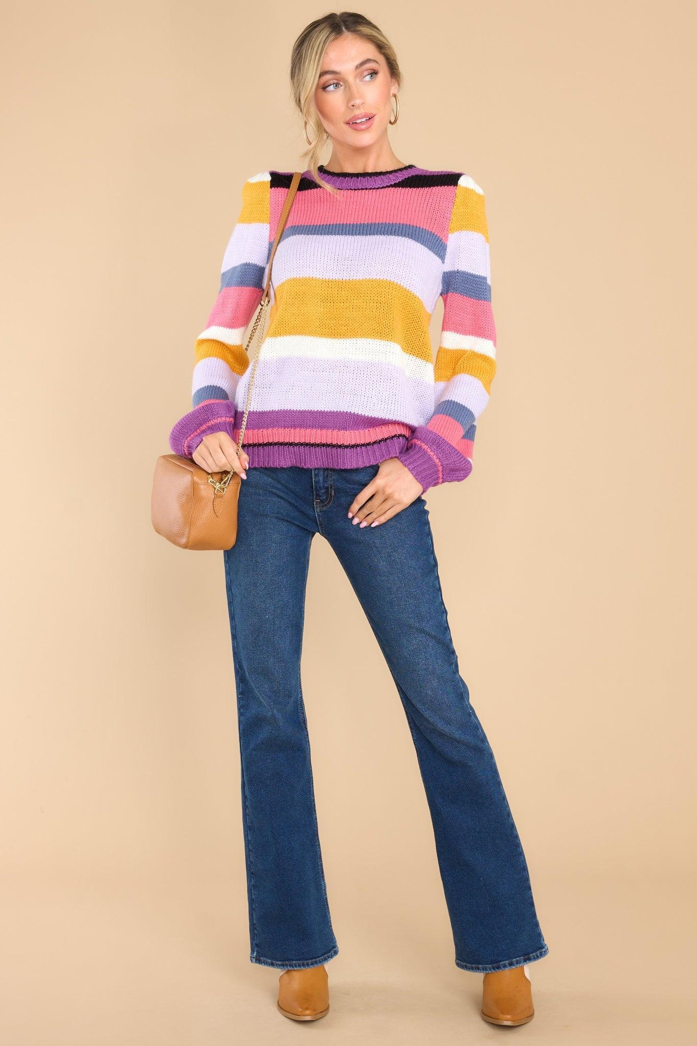 Feel The Ways Lavender Multi Stripe Sweater Product Image