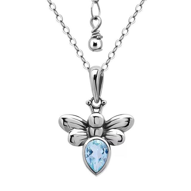 Aleure Precioso Sterling Silver Bee Pendant Necklace, Womens Blue Topaz Product Image