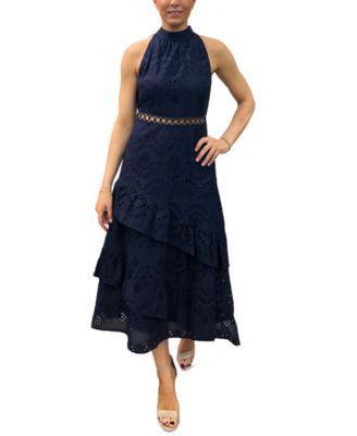 Sam Edelman Womens Eyelet High-Neck Sleeveless Tiered Dress Product Image