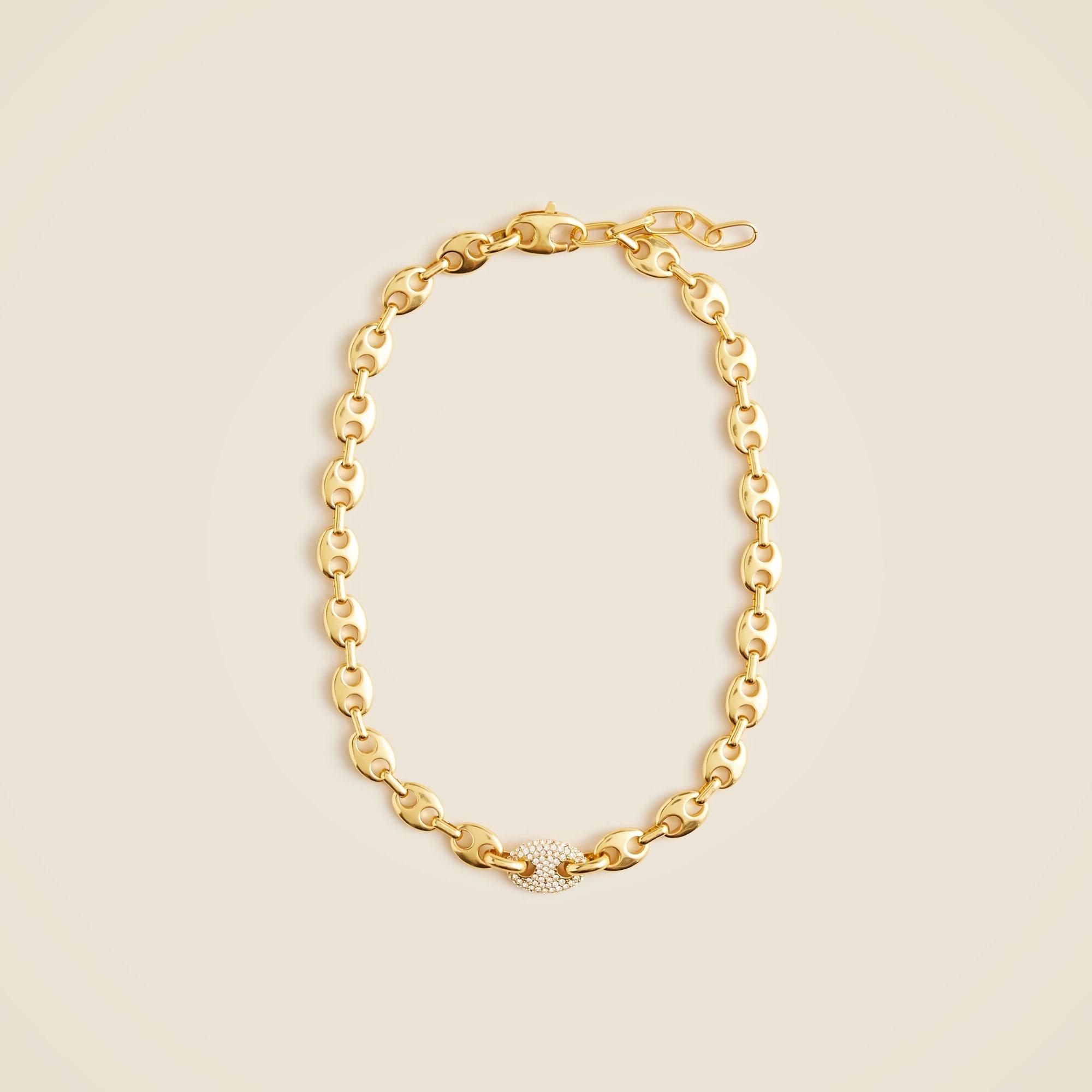 Long chainlink necklace with pavé embellishment Product Image