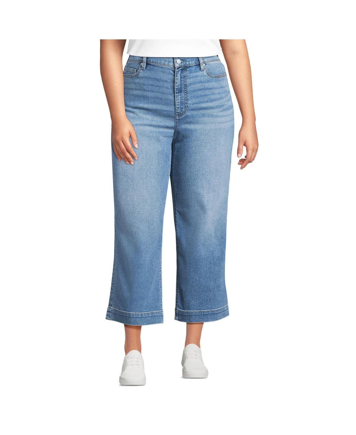 Plus Size Lands End High-Rise Wide Leg Crop Jeans, Womens Blue Tide Blue Product Image