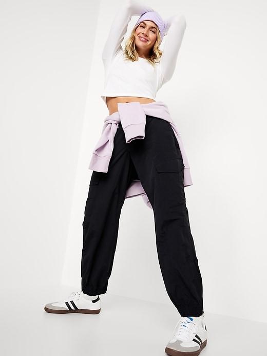 High-Waisted Ankle-Zip Cargo Joggers Product Image