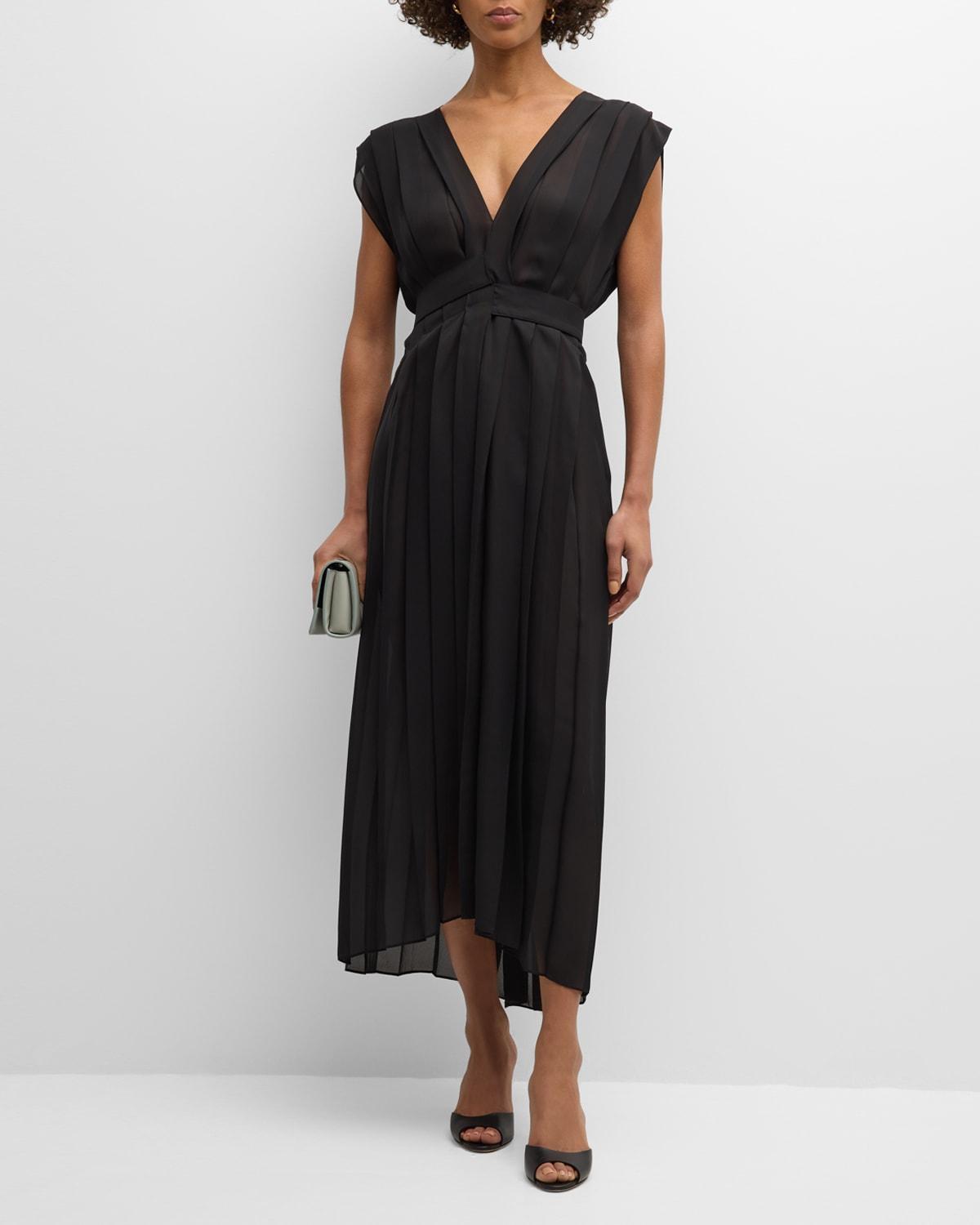 Womens Pleated Chiffon Wrap Midi-Dress Product Image