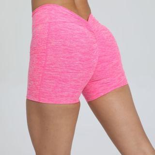 High Waist Melange Ruched Yoga Shorts Product Image