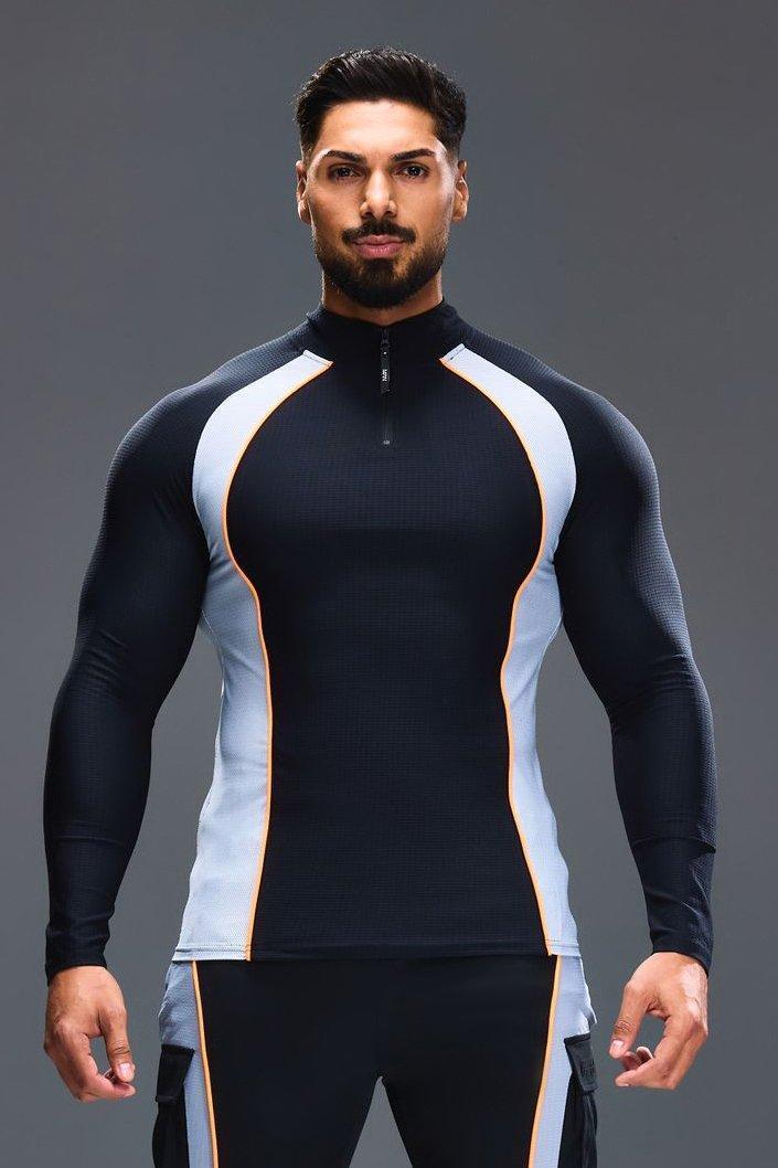 Mens Black Man Active Slim Fit Colour Block 1/4 Zip Top, Black Product Image