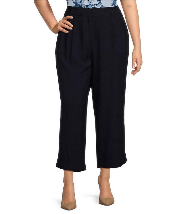 Calvin Klein Plus Size High Rise Pleated Smocked Waist Side Pocket Straight Leg Cropped Pants Product Image