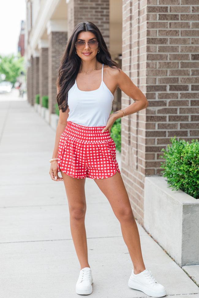 Errands to Run Red Gingham High Waist Shorts Product Image