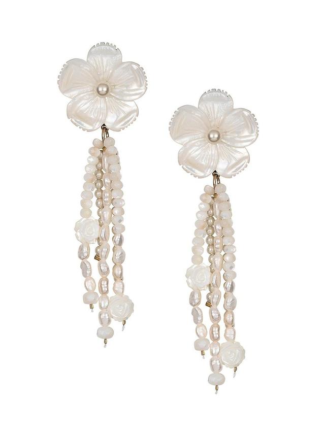 Womens Mara Goldtone, Mother-Of-Pearl & Freshwater Seed Pearl Flower Drop Earrings Product Image