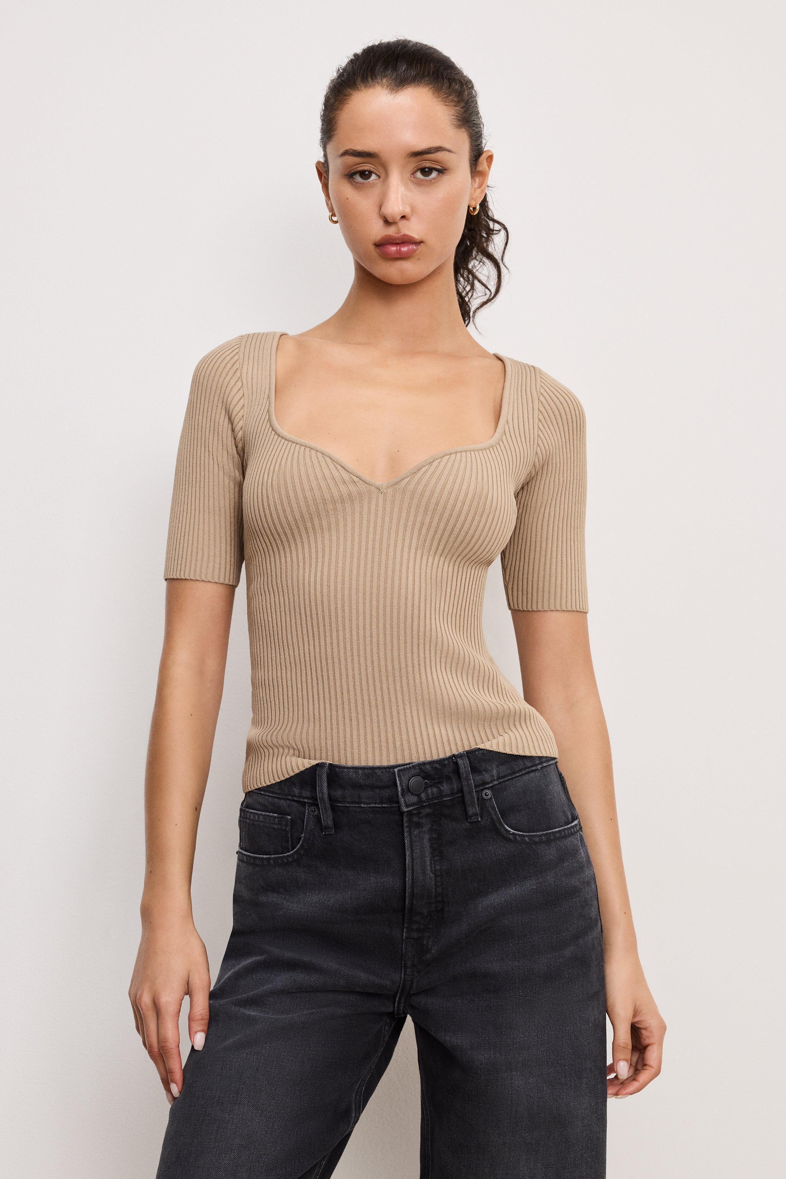 STRETCH RIB KNIT TOP | MINERAL001 Product Image