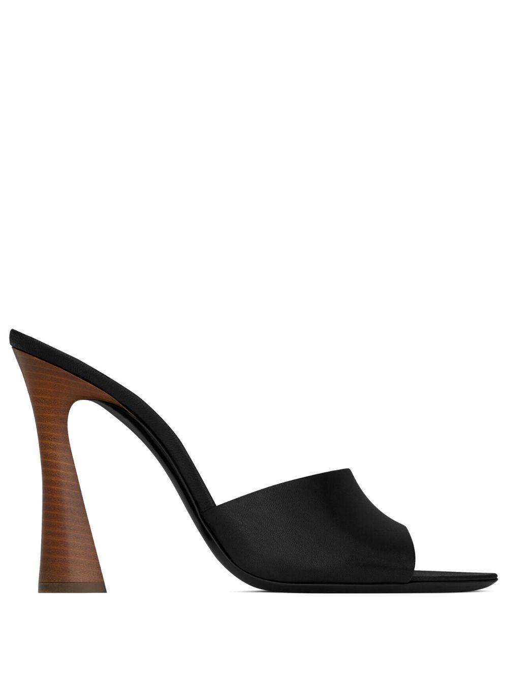 SAINT LAURENT 105mm Suite Leather Mule Sandals In Black Product Image