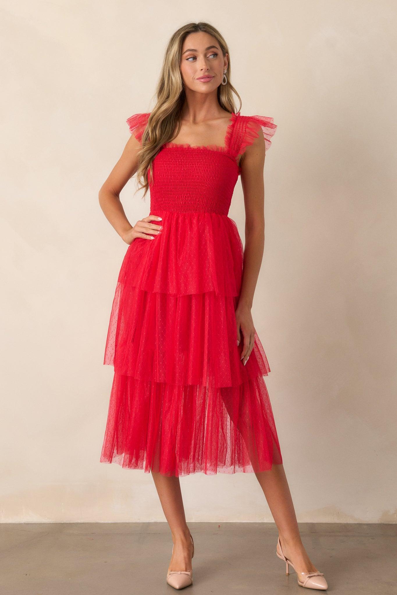 Shine Brighter Red Tiered Midi Dress Product Image