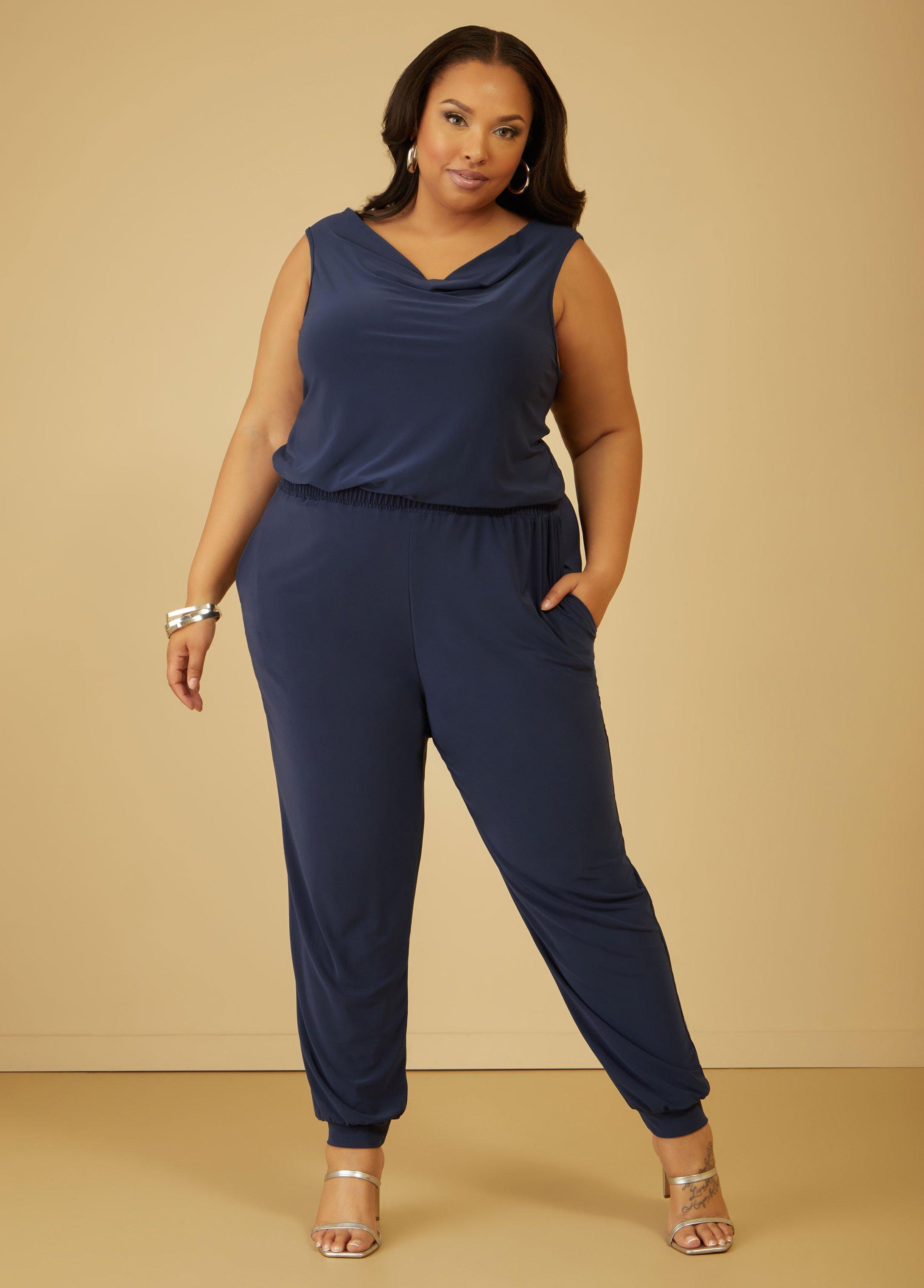 Plus Size Cowl Neck Joggers Jumpsuit, - Ashley Stewart Product Image