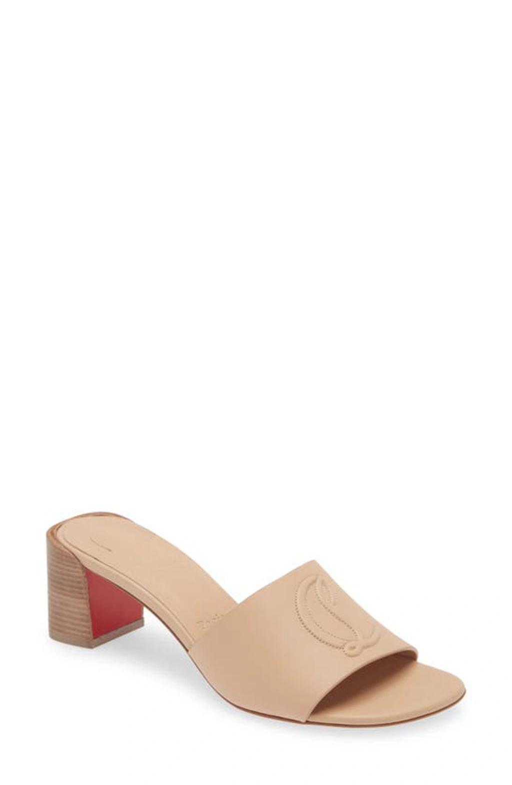 Leather Logo Red Sole Mule Sandals In Leche Product Image