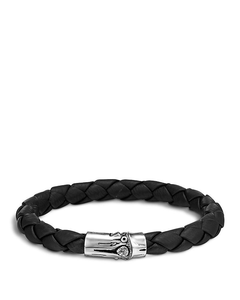 John Hardy Mens Bamboo Silver Black Woven Leather Bracelet Product Image