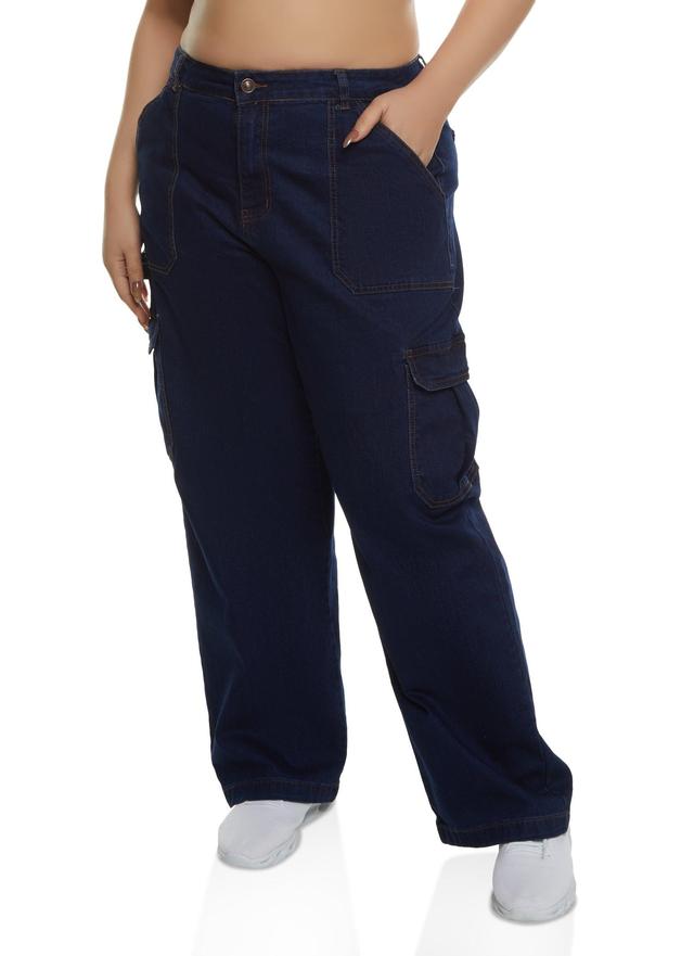 Womens Plus Size WAX Straight Wide Leg Cargo Jeans Product Image