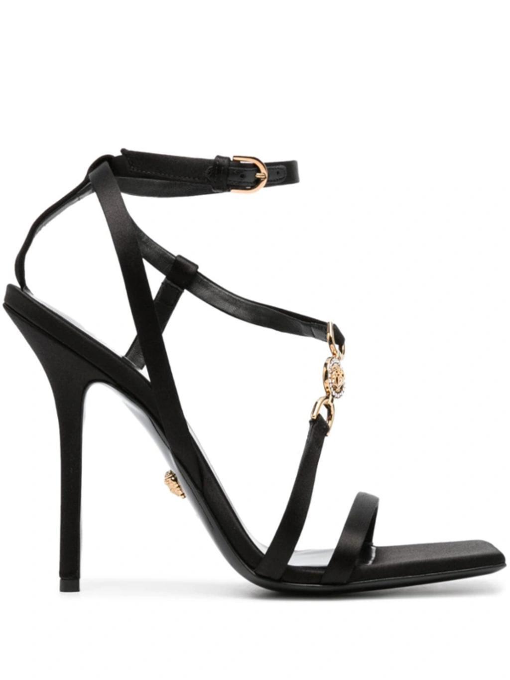 Medusa Satin Strappy Platform Sandals In Black Product Image