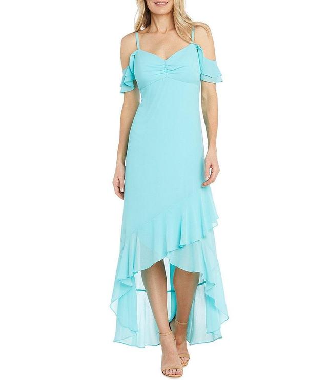 R & M Richards Cold Shoulder Sleeve Sweetheart Neck High/low Flounce Hem Dress Product Image